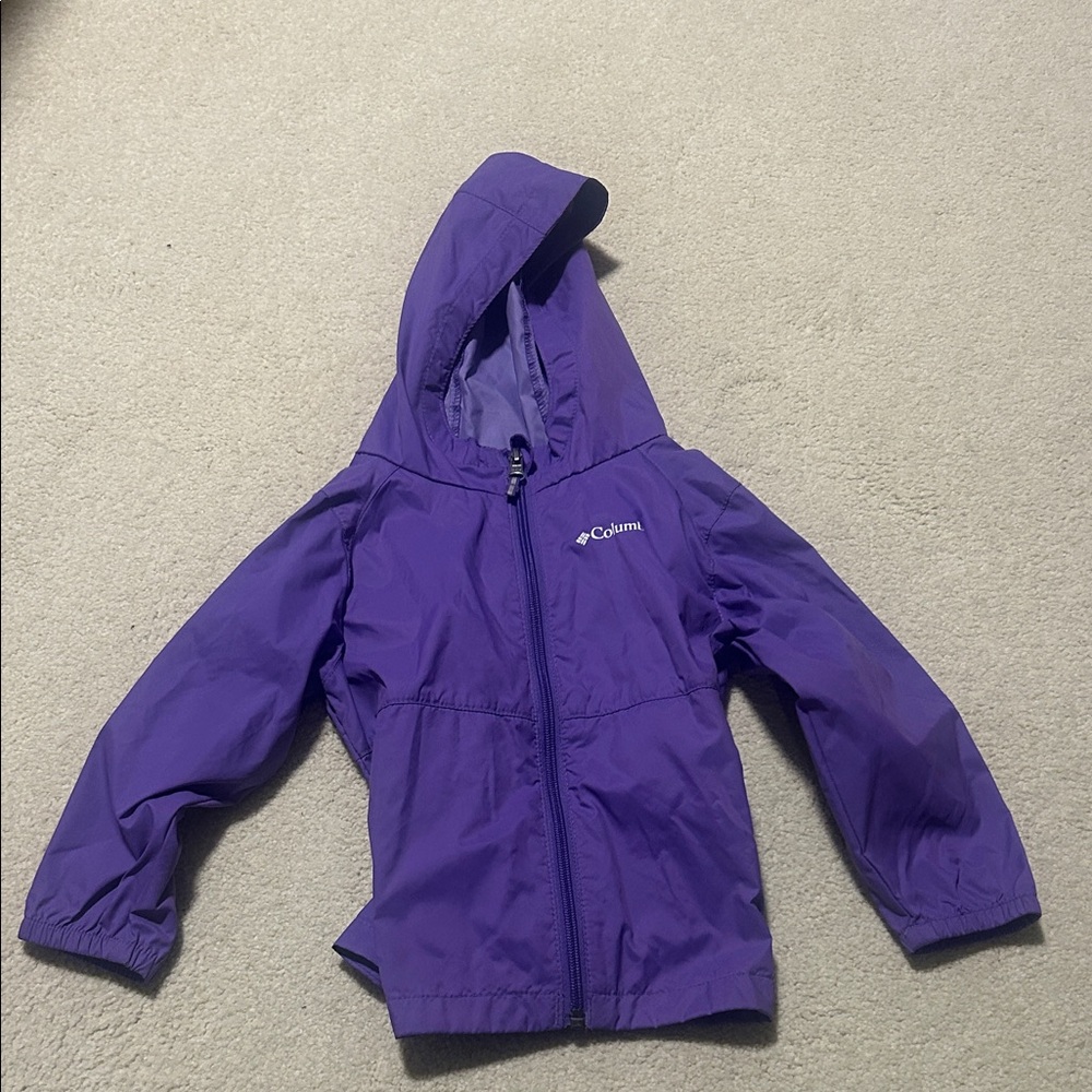 Columbia toddler, girls rain jacket in Vibrant Purple